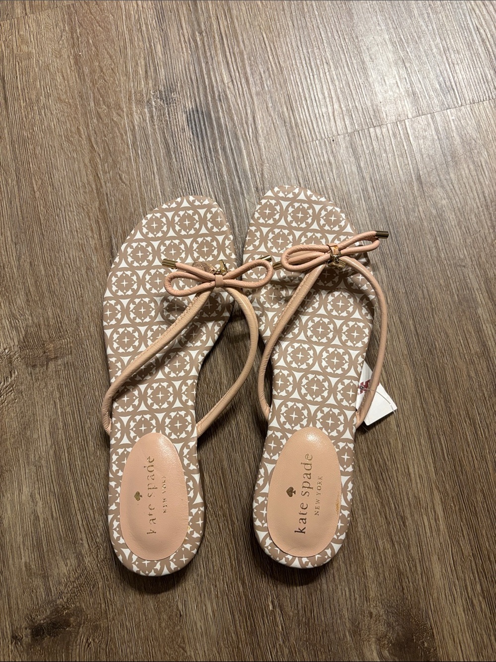 kate spade Beige Printed Bow Thong Sandals